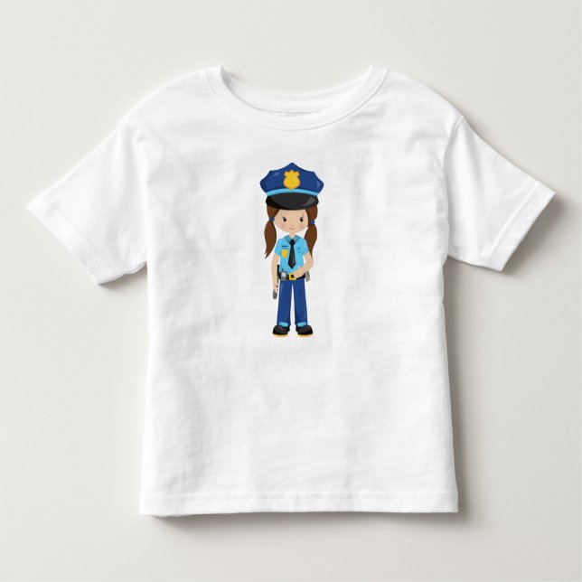 Polisflicka, polis, polis, polis, polis, brun luft t shirt (Framsida)