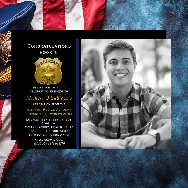 Polisfoto Studenten-meddelande | PARTY Inbjudningar (Police "Graduate" Photo Graduation Announcement | Party Invitation - Print | Download)