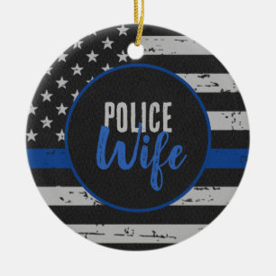 Polisfru - Tillsatta lagar - Thin Blue Line Julgransprydnad Keramik