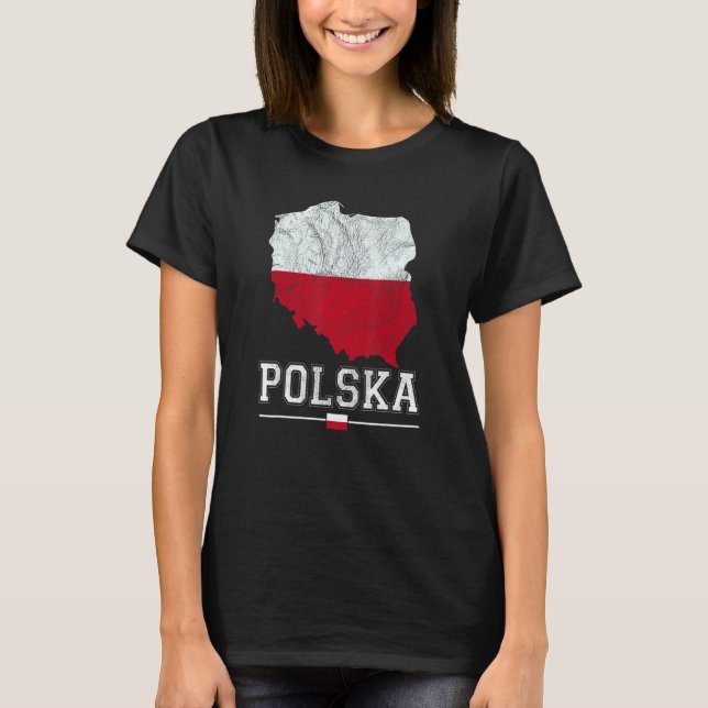 Polish Map And Flag Souvenir   Distressed Polska T Shirt (Framsida)