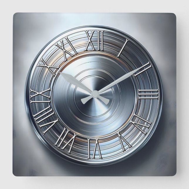 polished nickel round plate fyrkantig klocka (Framsida)