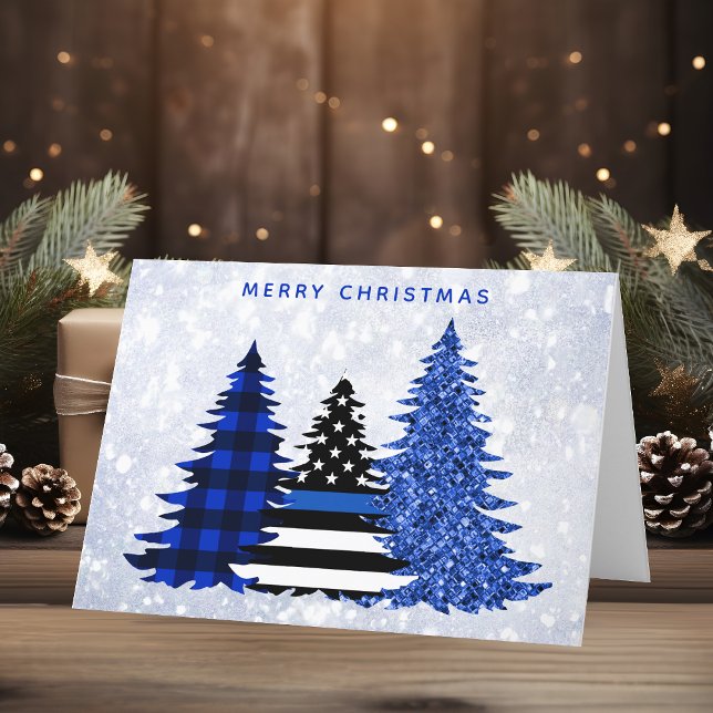Polishjul Thin Blue Line Glitter Play Träd Helgkort (Skapare uppladdad)