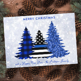 Polishjul Thin Blue Line Glitter Play Träd Julkort