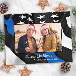 Polishjul, tunn blå linje, amerikansk Flagga Helg Vykort