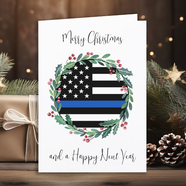 Polisinne, blå Flagga, julkrans Helgkort (Skapare uppladdad)