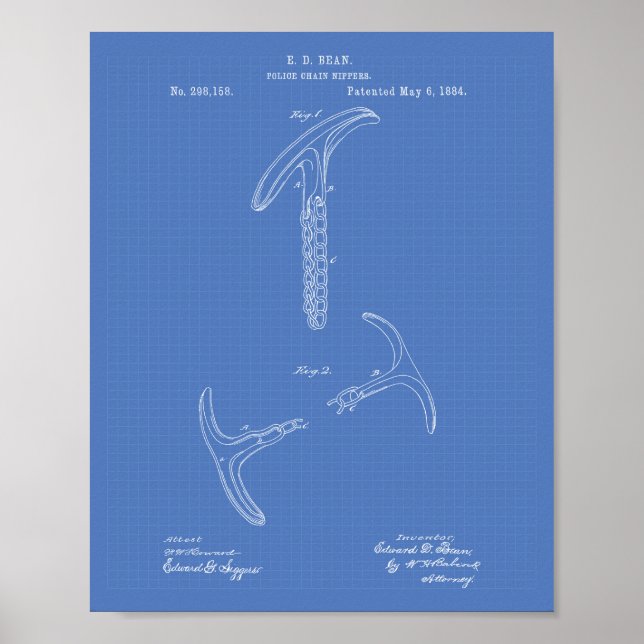 Poliskedja Nippers 1884 Patent Art - Blueprint Poster (Framsidan)