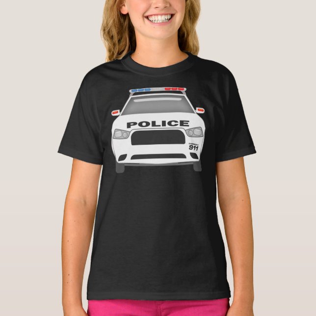 Poliskort 911 Ungdomsflickfartyg T Shirt (Framsida)