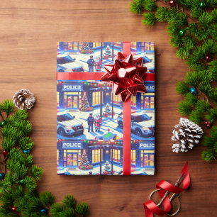 Poliskort Policeman Santa och Julgran Presentpapper