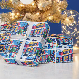 Poliskort Policeman Santa och Julgran Presentpapper