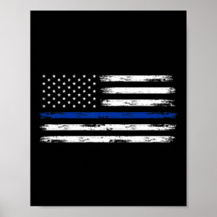 Polisman USA Amerikansk Flagga Tunn Blå Linje Poster