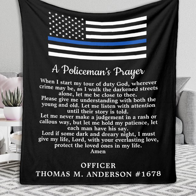 Polismannens bön Modern Thin Blue Line Flagga Fleecefilt (Skapare uppladdad)