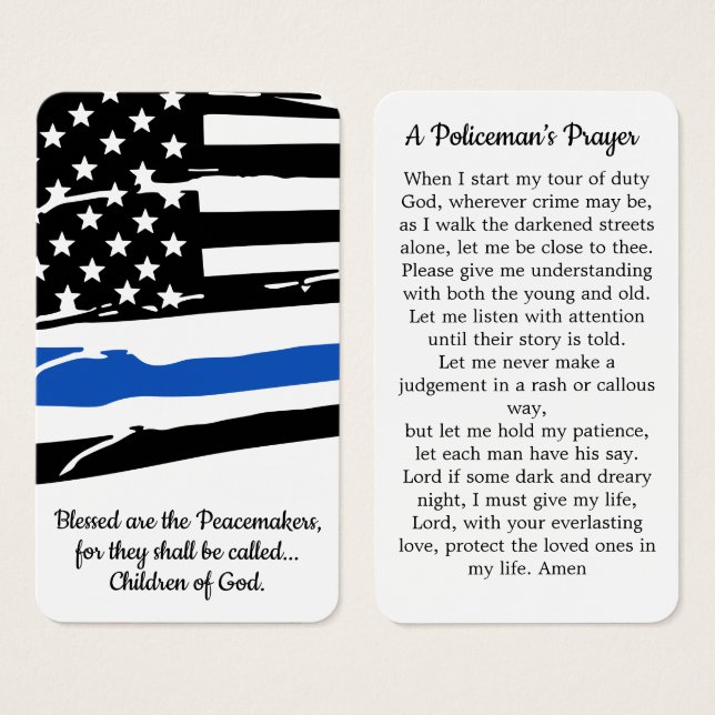 Polismannens Prayer Card Tillsatta lagar Officer Visitkort (Framsida & baksida)