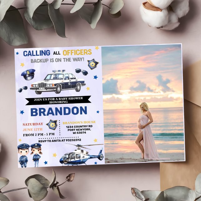 Polispojke 1:a födelsedag Party Photo Inbjudningar (Skapare uppladdad)