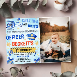Polispojke 1:a födelsedag Party Photo Inbjudningar