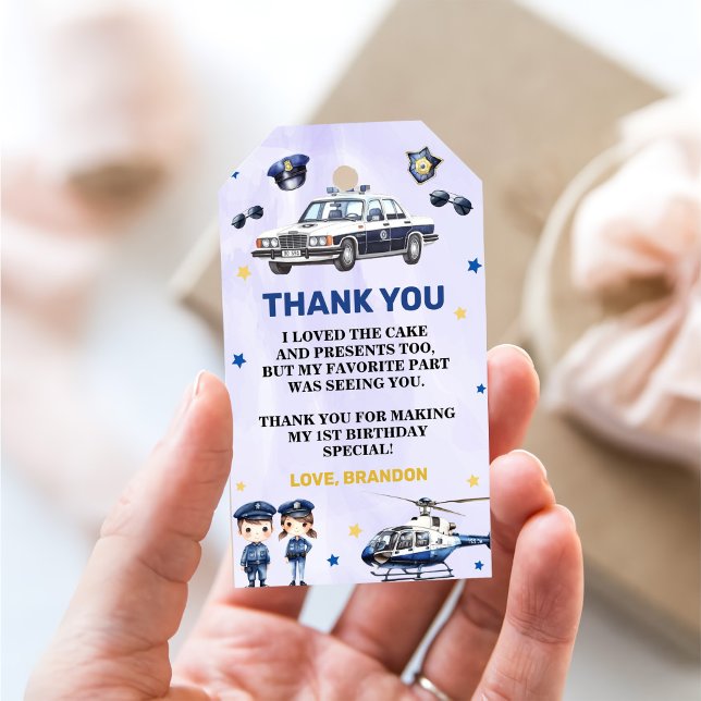 Polispojke 1:a födelsedag Party Presentetikett (Skapare uppladdad)