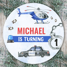 Polispojke 1:a födelsedag Party Runt Klistermärke