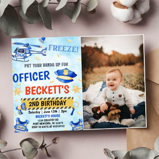 Polispojke 2:a födelsedag Party Photo Inbjudningar