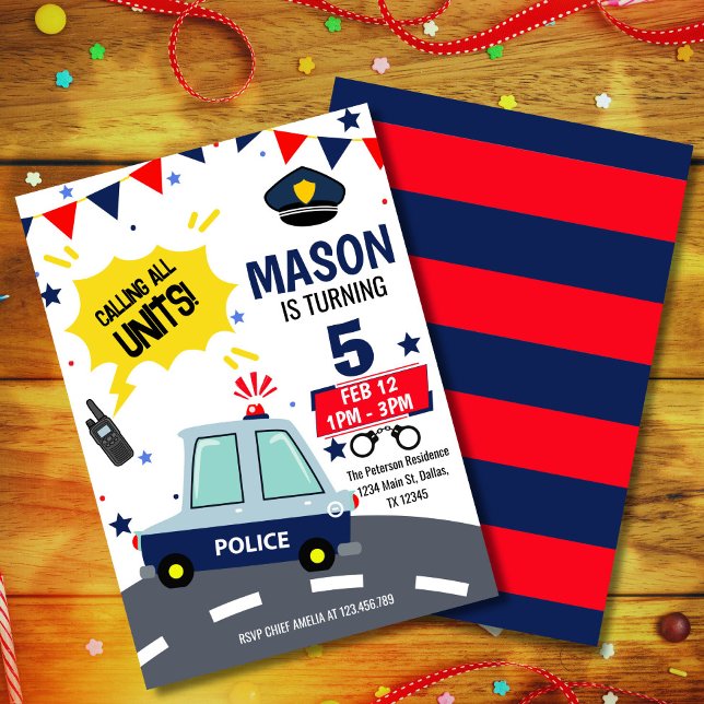 Polispoliceman Födelsedagsfest inbjudan (Celebrate your little hero’s big day with our police-themed birthday invitation! Perfect for future )