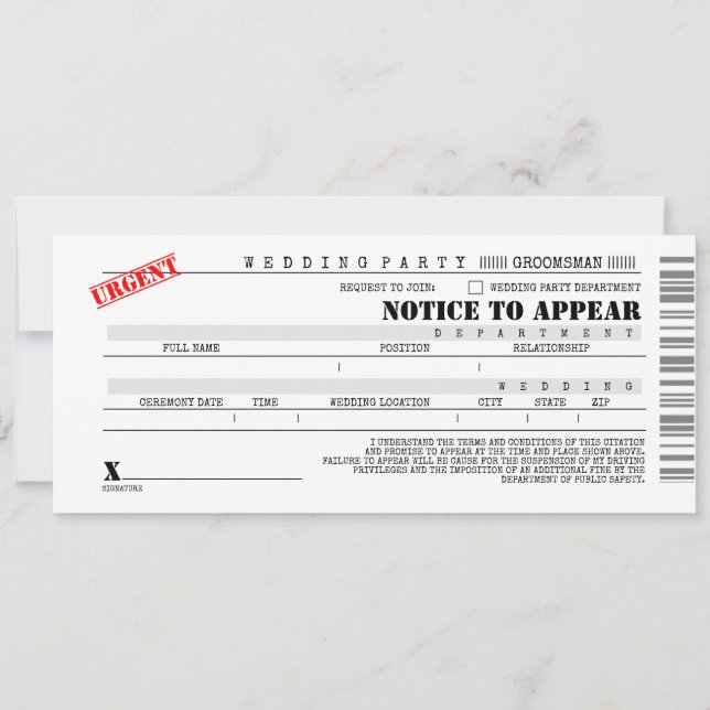 Polisprotokoll Best Man Bröllop Fun Förslag Inbjudningar (Framsida)