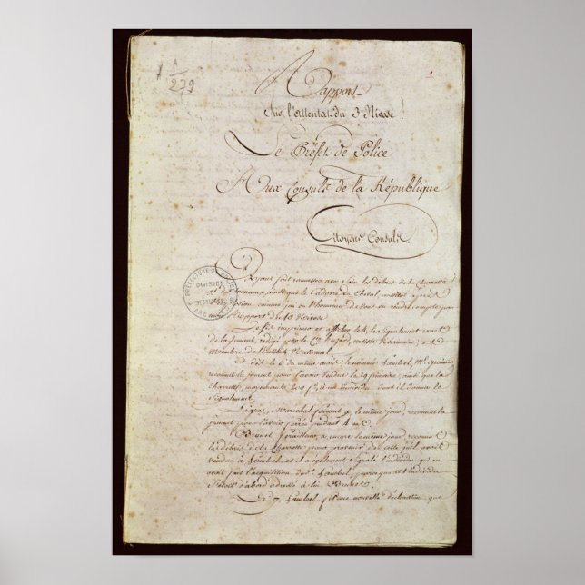 Polisrapport från assistenten till Napoleon Poster (Framsidan)