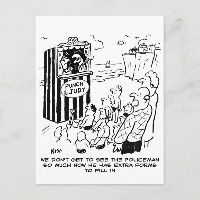 Polisstans Punch & Judy-skämt Vykort (Framsida)