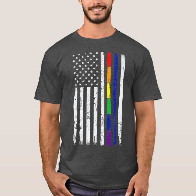 Polisstöd för hbt Gay pride Thin Blue Line T Shirt (Framsida)