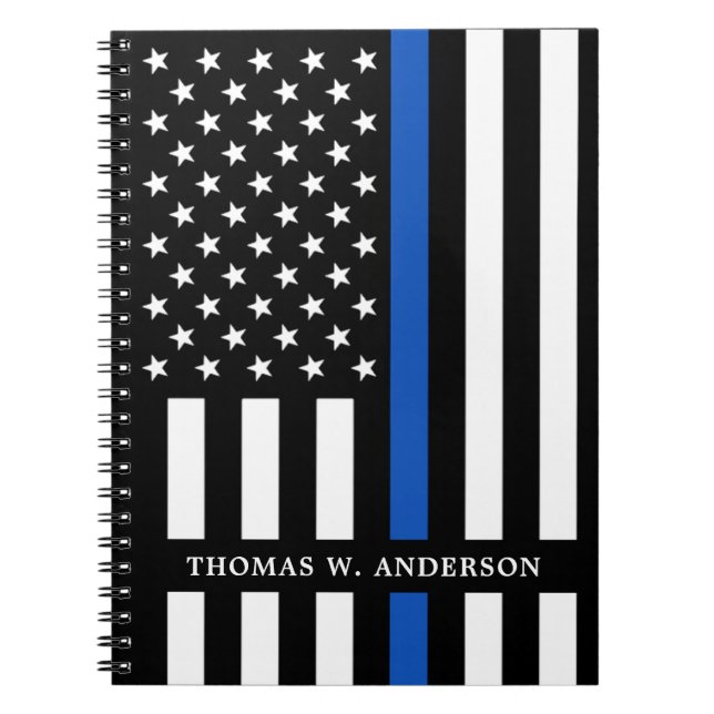 Polistjänsteman Personlig Namn Thin Blue Line Anteckningsbok (Framsidan)
