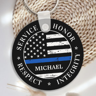 Polistjänsteman Personlig Namn Thin Blue Line Nyckelring