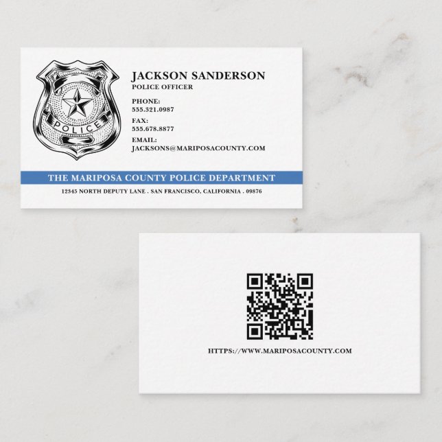 Polistjänsteman Tillsatta lagar Logotyp QR-kod Visitkort (Fram/baksida)