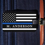 Polistjänstemans Personlig Thin Blue Line Bagagebricka<br><div class="desc">Thin Blue Line Luggage Tag - American flagga in Police Flagga färg, modern black blue design . Personalisera med polistjänstemannen namn eller namn i familjen. Denna personlig polistjänstemans bagagetod är perfekt för poliser och familjer i tillsatta lagar och alla dem som stöder dem. COPYRIGHT © 2020 Judy Burrows, Black Hund...</div>