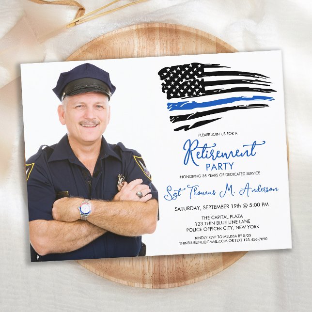 Polistrött blå linje anpassa foto Pension Inbjudan Vykort (Skapare uppladdad)