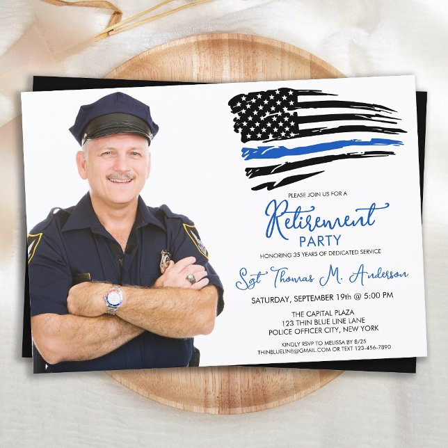 Polistrött blå linje anpassa foto Pension Inbjudningar (Skapare uppladdad)