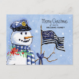 Polistrött blå linje Flagga God jul Snögubbe Helg Vykort