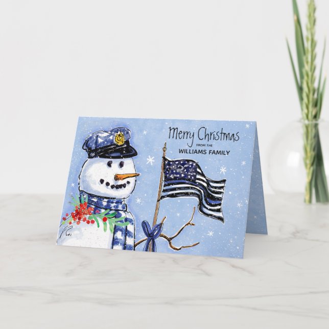 Polistrött blå linje Flagga God jul Snögubbe Helgkort (Framsida)
