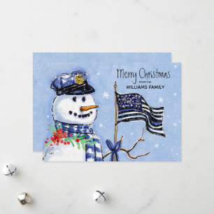 Polistrött blå linje Flagga God jul Snögubbe Julkort