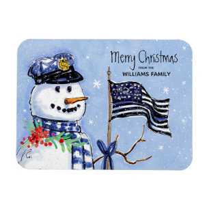 Polistrött blå linje Flagga God jul Snögubbe Magnet