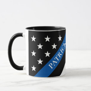 Polistrött blå linje Flagga Monogrammed Namn Mugg