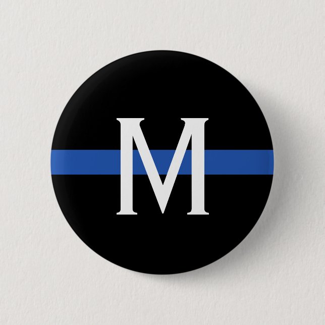 Polistrött blått radmonogram knapp (Framsida)