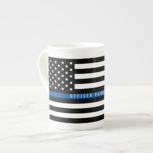 Polistunn blå linje amerikansk Flagga Monogrammad Benporslin Mugg