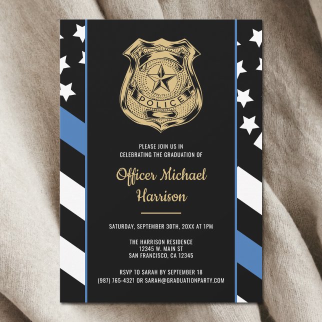 Polisutbildningens avslutningsflagga för brottsbek inbjudningar (Police Academy Graduation Law Enforcement Flag Invitation)