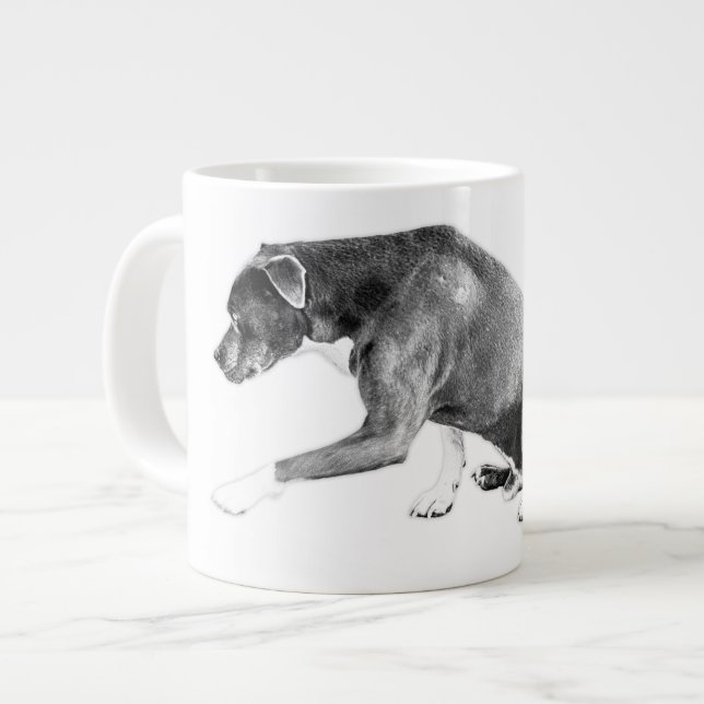 Polite Tass—Pitbull Mix Monochrome Jumbo Mugg (Framsida vänster)