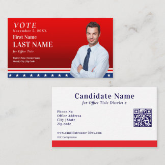 Political Election Campaign Red Candidate Custom  Visitkort