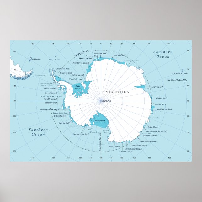 Political map of the continent of Antarctica. Poster (Framsidan)