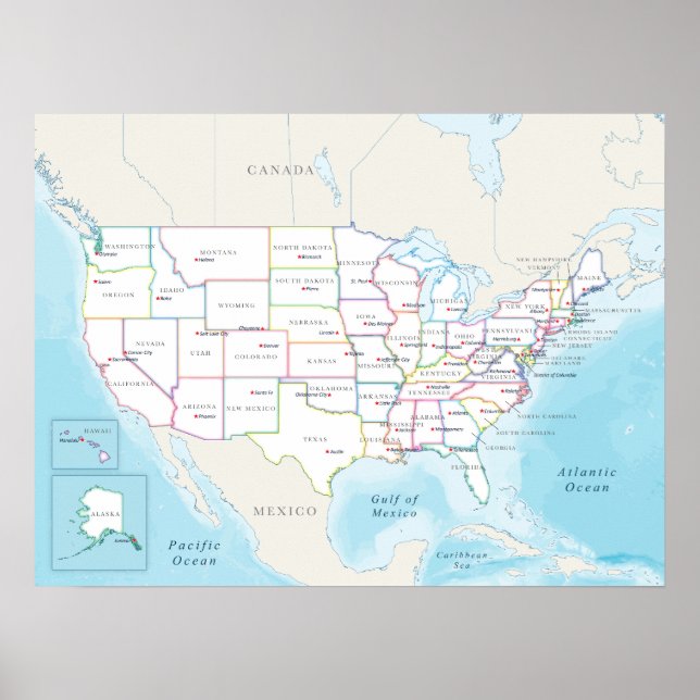 Political map of the United States with capitals Poster (Framsidan)