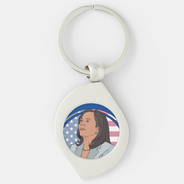 Politik Kamala Harris Swirl Silverfärgad Nyckelring (Framsidan)