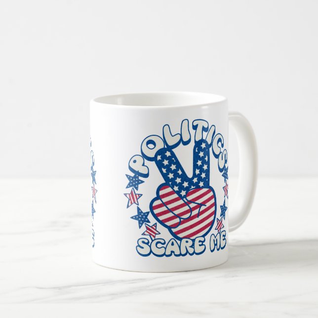 Politik skrämmer mig, fredstecken  kaffemugg (Framsida höger)