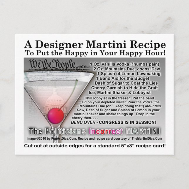Politikar Inright Joke Martini RecipePostcard Vykort (Framsida)