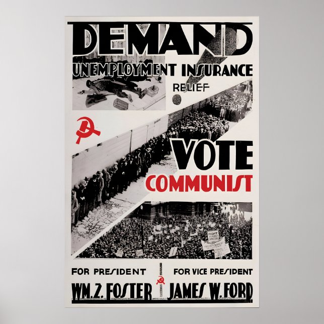 Politisk affisch USA rösta kommunistpartiet krav (Framsidan)