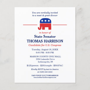 Politisk finansiering Flyer med GOP Elephant