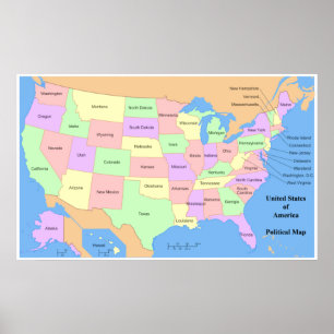 Politisk karta av Amerikas förenta stater Poster